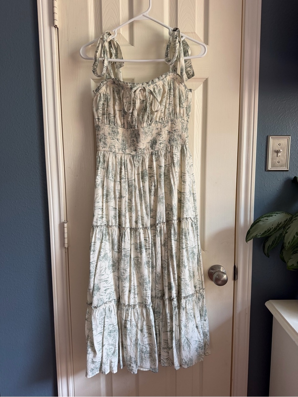 Sleeveless Tie-Shoulder Midi Dress in Light Cream and Sage